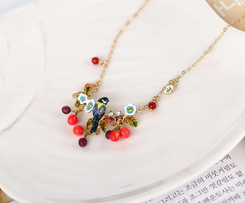 CSxjd роскошный дизайн щегол птица вишня драгоценный камень большое ожерелье сложный свитер цепь Свадебные аксессуары ожерелье для женщин
