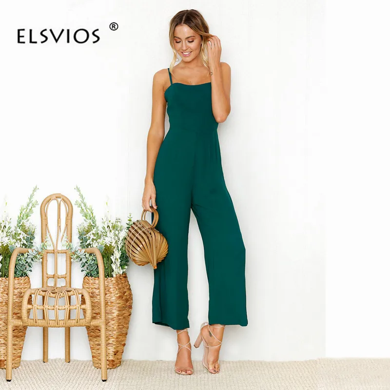 

ELSVIOS 11 Colors Women Strapless Summer Jumpsuits Backless Elegant Strap Rompers Casual Flare Leg Solid Chiffon Beach Overalls