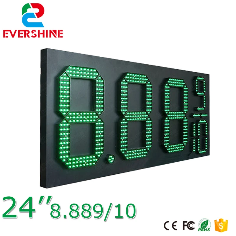

24'' 8889/10 outdoor waterproof green color led digital gas station price signs board 7 segment digital led fuel gasoline board