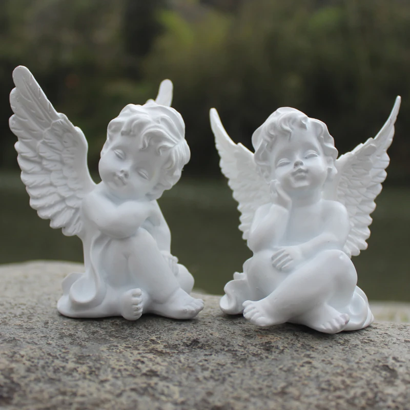 Escultura de Anjo Cupido em Resina Decoração de Sala de Estar Presentes de Casamento Amóretto Artesanato Clitóris Romanos L3165 2 Pçs – Set