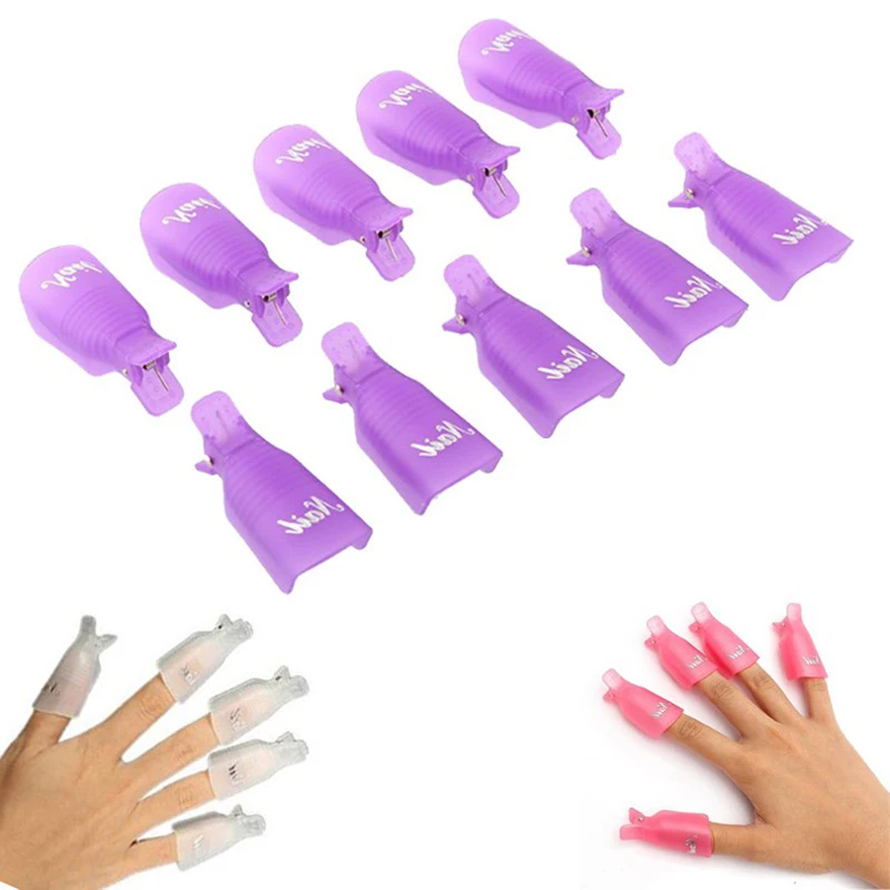

10PCS Plastic Nail Art Soak Off Cap Clip UV Gel Polish Remover Wrap Tool Nail Art Tips for Fingers Purple High Quality