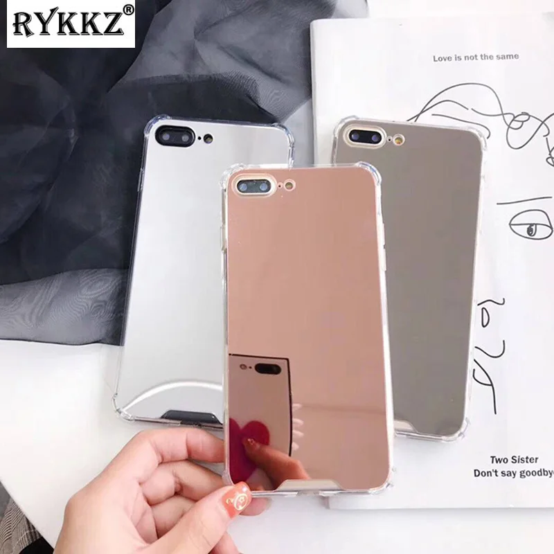 Rose Gold Mirror Anti-knock Case for iPhone X Luxury Hard Cover Coque 6 6S 7 8 Plus Makeup Girl |