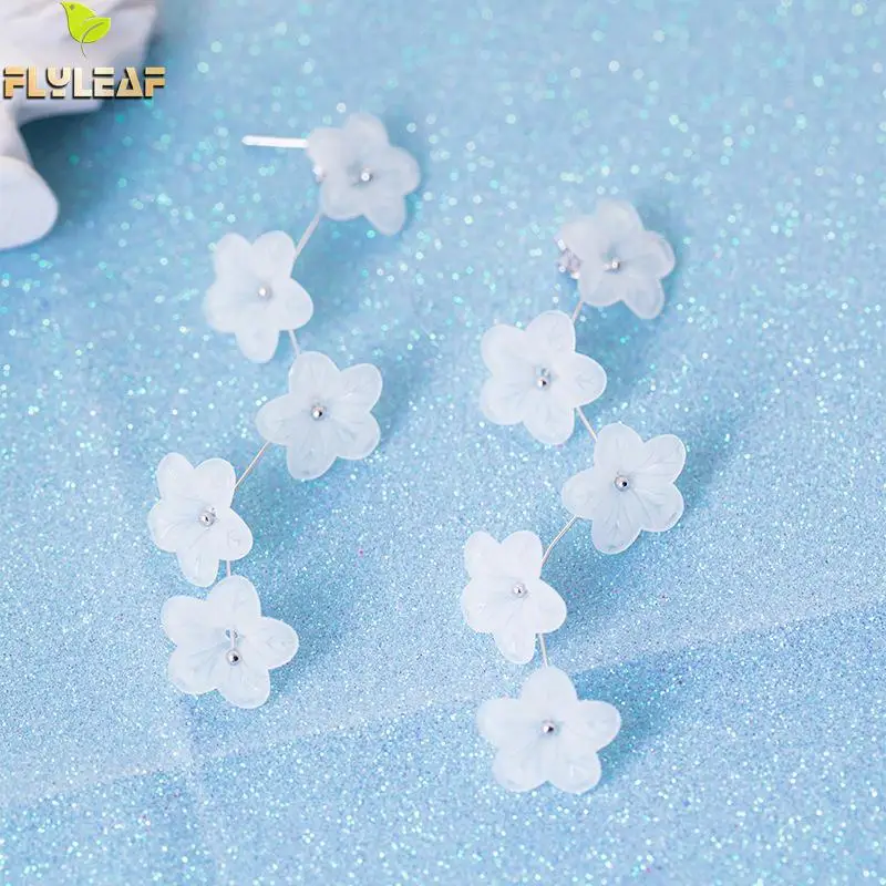 

Flyleaf 100% 925 Sterling Silver Resin Flower Irregular Dangle Earrings For Women
