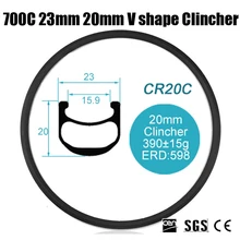 Catazer 700C 23mm Profile 20mm V shape Clincher Full Carbon Fiber Road Bike Wheel Rim for Triathlon TT Cyclocross Basalt Brake