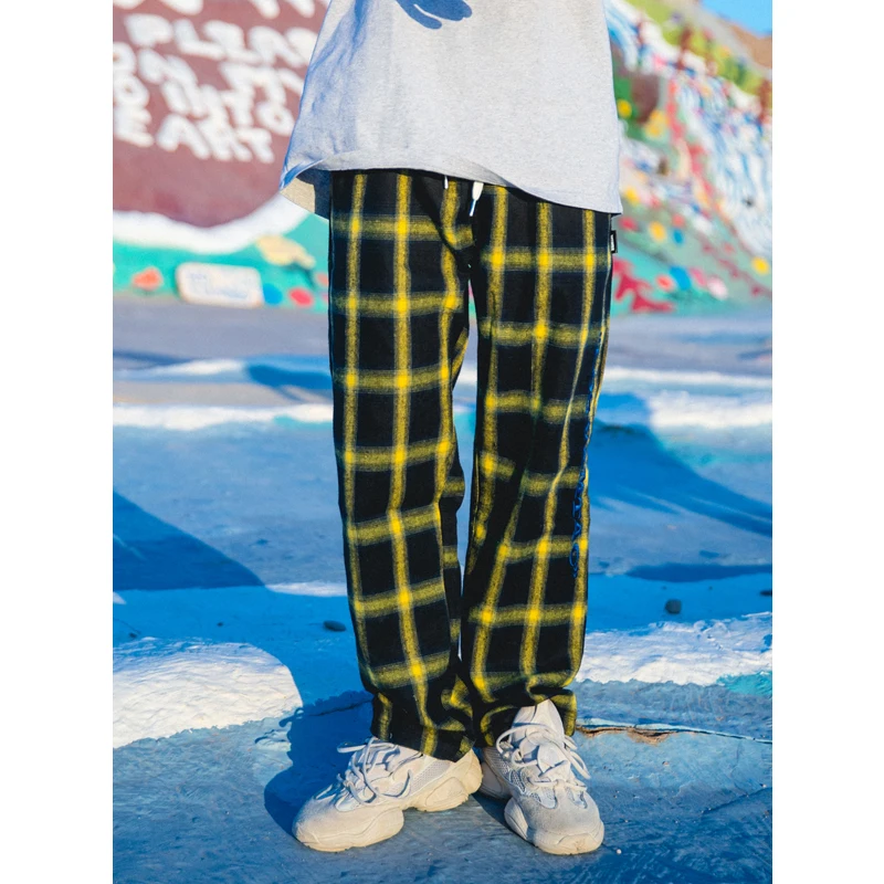 

UNCLEDONJM Men Check Hip hop Pants Trousers Streetwear Sweatpants Homme Fashion Casual Pants Men Lattice Straight Pants 157W