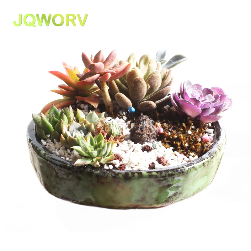 

Large diameter platter Round Purple sand Kiln change Flower glaze Fleshy flower pot Ceramic crafts Creative home decoration