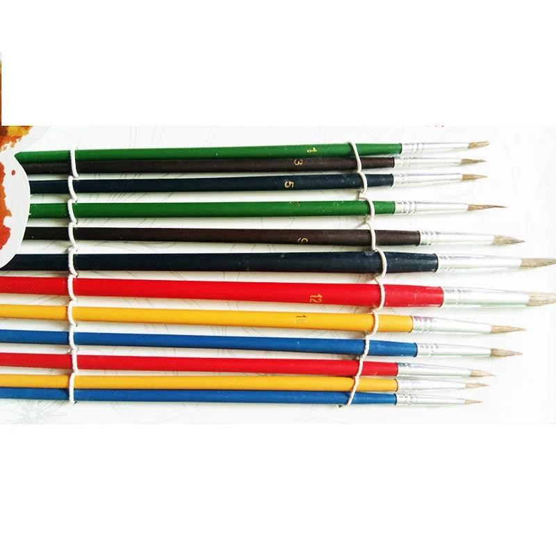 12pcs Nylon Hair Paint Brush Round Tip Artists Paintbrush for