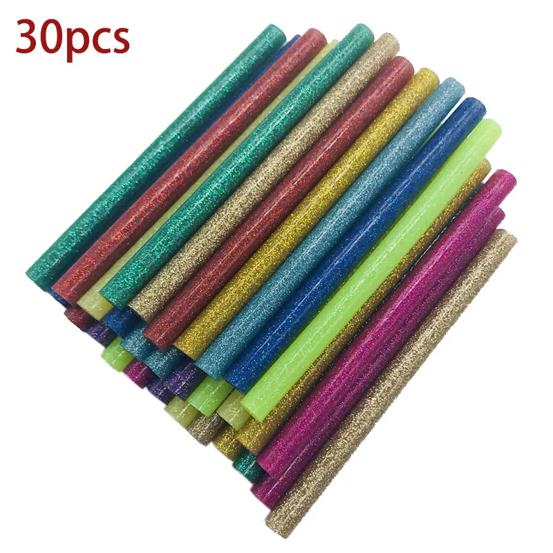 30Pcs 7mm Glitter Hot Melt Glue Sticks Mini Colored Glue Gun Heat Rod for  DIY Handcrafts Silicone Adhesive Bar Craft Repair Tool