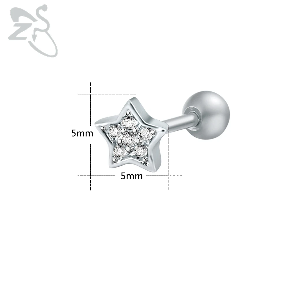 ZS трендовые серьги-гвоздики из нержавеющей стали 316L в форме звезды для женщин, маленькие серьги-гвоздики с кубическим цирконием AAA для женщин, камни Orecchini Donna