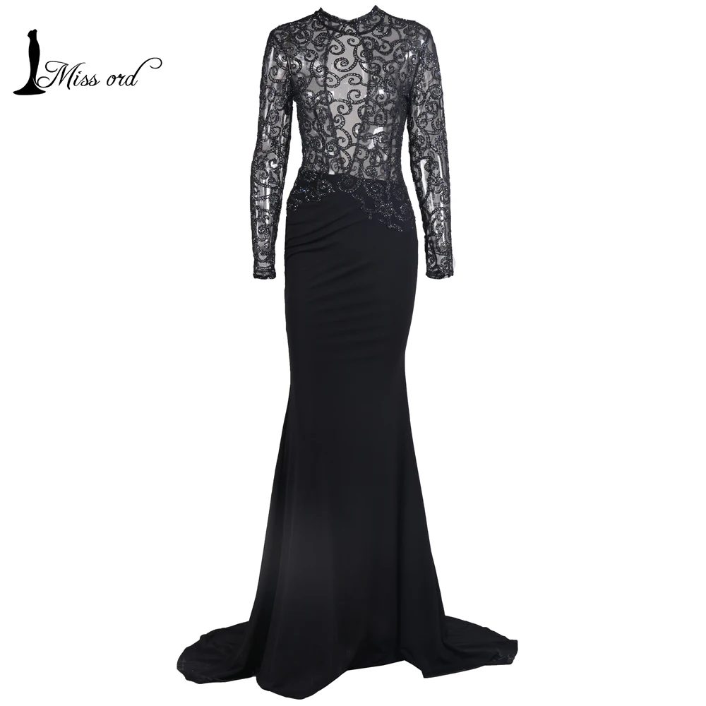  Free Shipping Missord Fashion 2016 Flash sexy halter high-necked long-sleeved  dress FT2537-1 