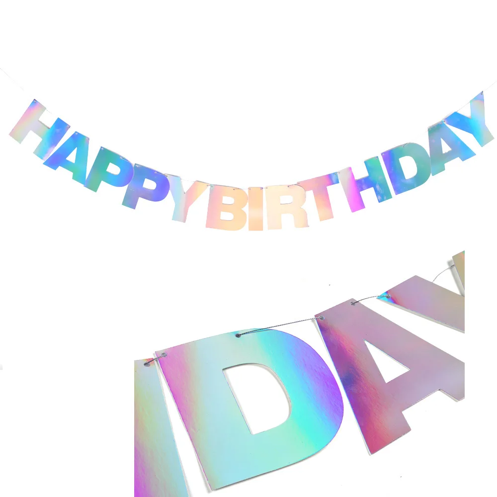 1pc/set Rainbow Party Shinning Happy Birthday Banner Buntings Garland For Adult Kids Birthday Party Decorations Supplies