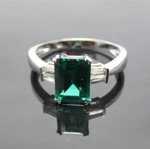 

Rings Treated Emerald Solid 14k White Gold Natural Diamond