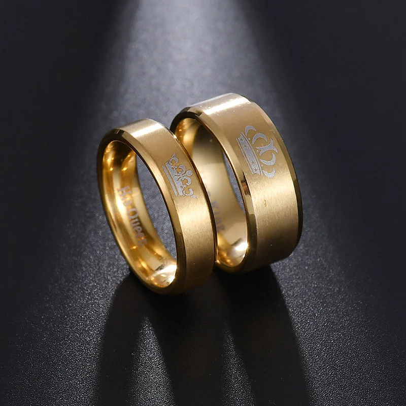 Hot Stainless Steel King And Queen Couple Rings For Lovers Letter Crown Rings Love Promise Jewelry Drop Shipping