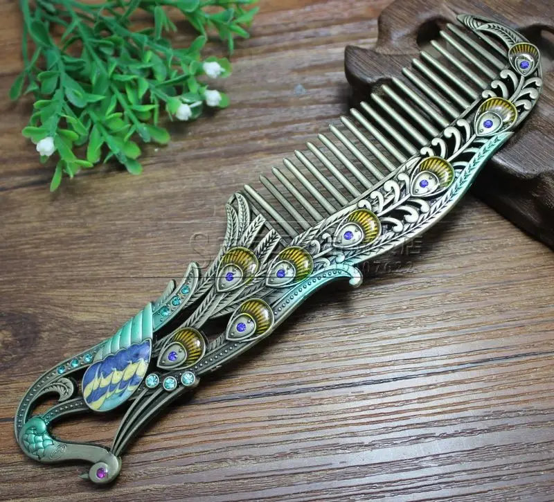 

Antique crafts exquisite mosaic color Cupronickel anti-static Phoenix massage comb hair