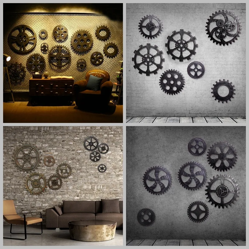 

European Retro Imitation Metal Home Decor Gear Ornament For KTV Bar Loft Room Creative Wall Decorations Home Wall Hangings