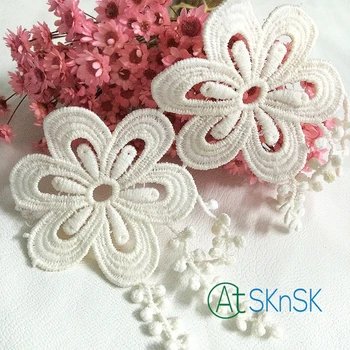 

10 Yards/lot Beige flower tassels cotton lace fabric trim for DIY dress accessory and bag decoration A2