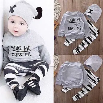 

Newborn Baby Boy Clothes Infant Long Sleeve Tops T-shirt Romper Bodysuit Long Pants Hat Headband 3PCS Outfits Set Clothes