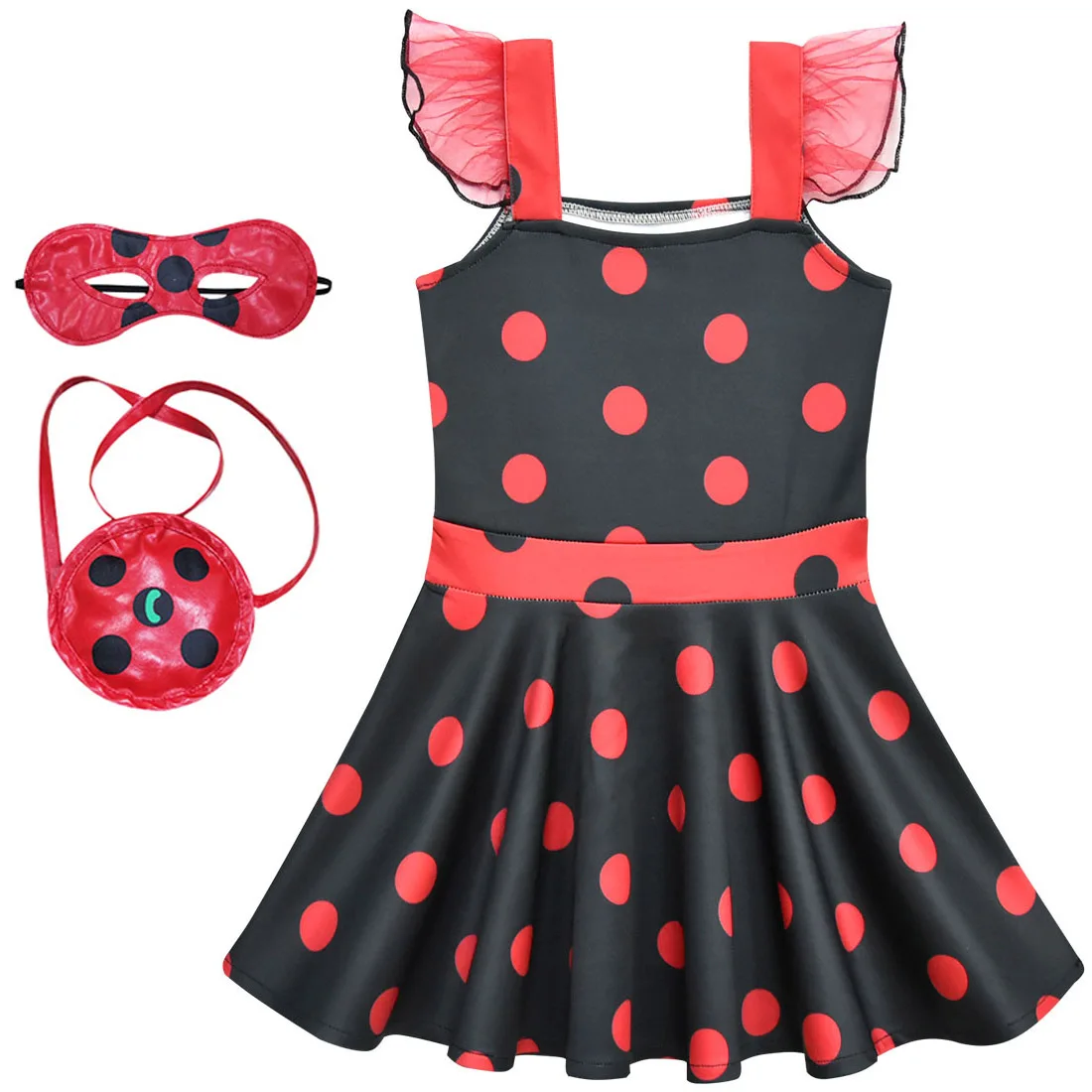 

3-10 Years Ladybug Lady Bug Summer Sleeveless Baby Girls Dress Children Clothing Cartoon Dot Print Beach Clothes Dress