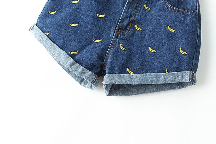 Vangull Модные женские корейские летние хлопковые шорты с вышитыми бананами и цветами размера плюс, повседневные женские джинсовые шорты с талией