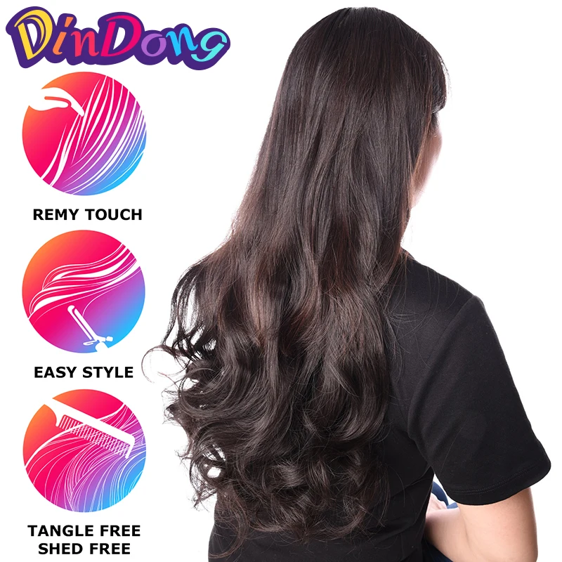 Hair Extensions DinDong Synthetic Clip in Hair Extensions Wavy 24 inch 190G Premium Heat Resistant Hair 613# Blonde Brown 19 Colors Available