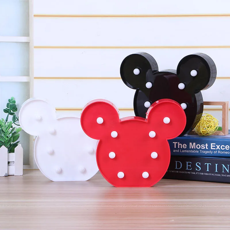 

Led Night Light Cartoon Warm White AA Battery Black Red White Mickey Style Table Lamp For Kids Room Lamps Children Baby Gift