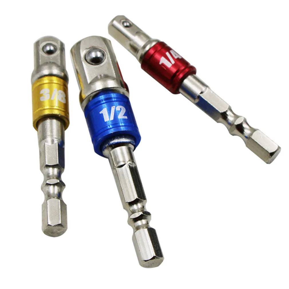 3Pcs 1/4" 3/8" 1/2" Hex Wrench Sleeve Extension Bar Drive Power Drill