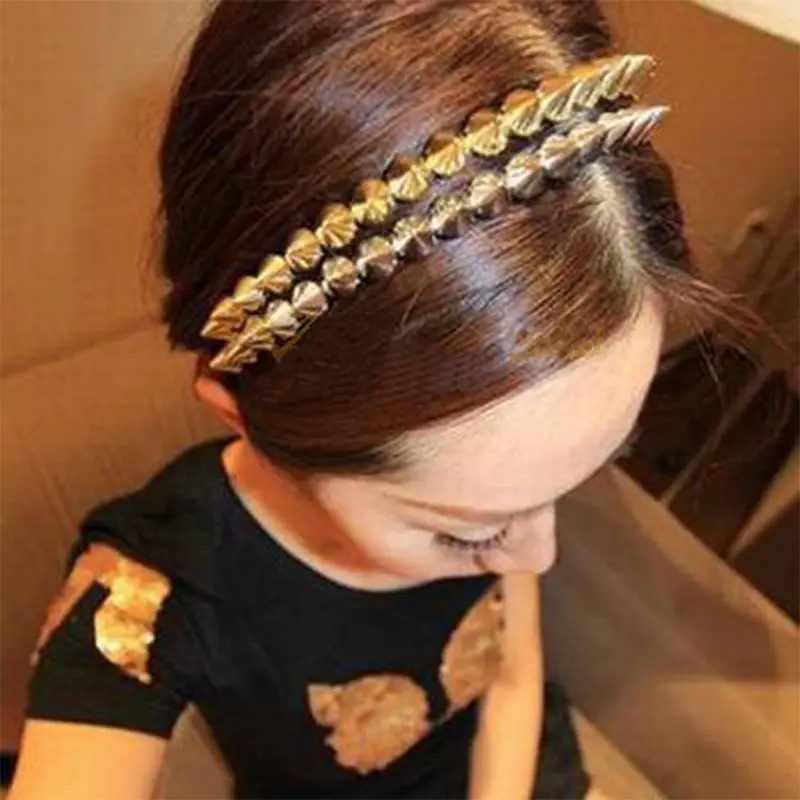 Мода леди девушка металлический шип заклепки Шипованные резинки для волос панк готический Горячий