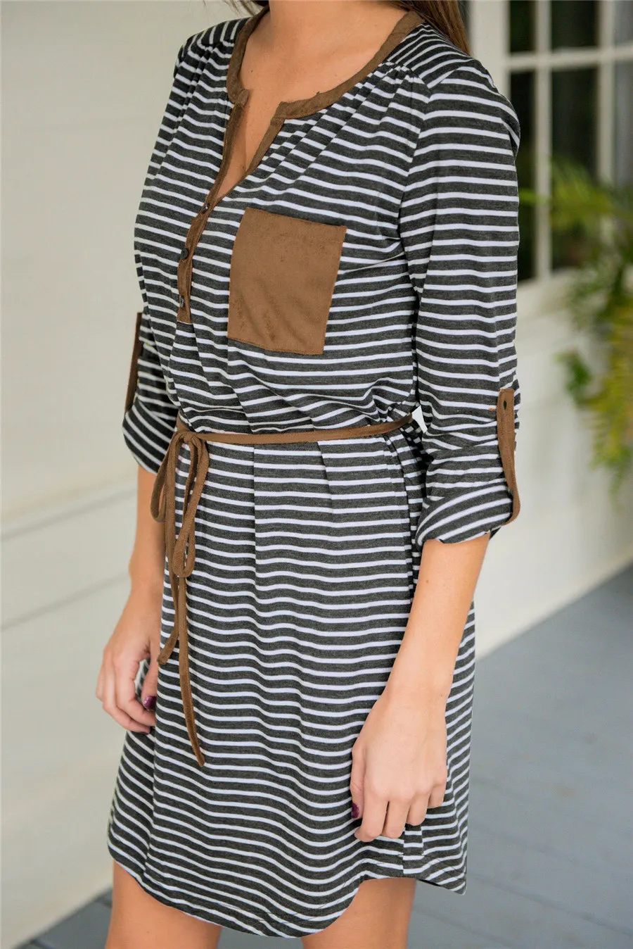 Gladiolus Striped Women Summer Dress Long Sleeve Button V-Neck Belt Tunic Irregular Fashion Midi Dress Robe Femme Ete 2018  (11)