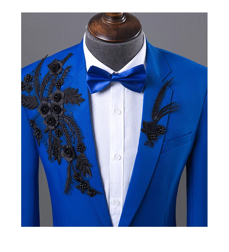 Взрослый костюм мужской slim костюмы для торжеств хоста для выступления костюм модные синие мужские пиджаки комплекты певица танцор Пром