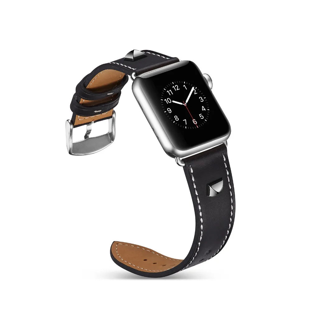 

ThorMax Genuine Leather Rivet Style Bracelet Strap Replacement Men/women Watchband for apple watch series 1/2 /3 38mm / 42mm