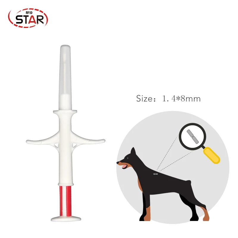 

60pcs low frequency RFID animal microchip syringe 1.4*8mm ISO 11784/11785 FDX-B Pet dog cat fish ID microchips with needle