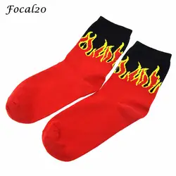 Focal20 1 пара Harajuku хлопок пламя Вязание женские носки хит цвет реалистичные на огне женские носки средней длины без пятки повседневные