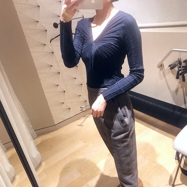 Creux Couleur Minceur V Manches Longues Printemps À 2019 Cou Mode Pure Rides Chandails Nouvelle hrtsdQC