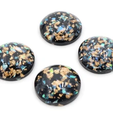 20 мм, 10 шт./лот, новые модные кабошоны черного цвета со встроенной металлической фольгой с плоской задней частью, Cameo-V6-11