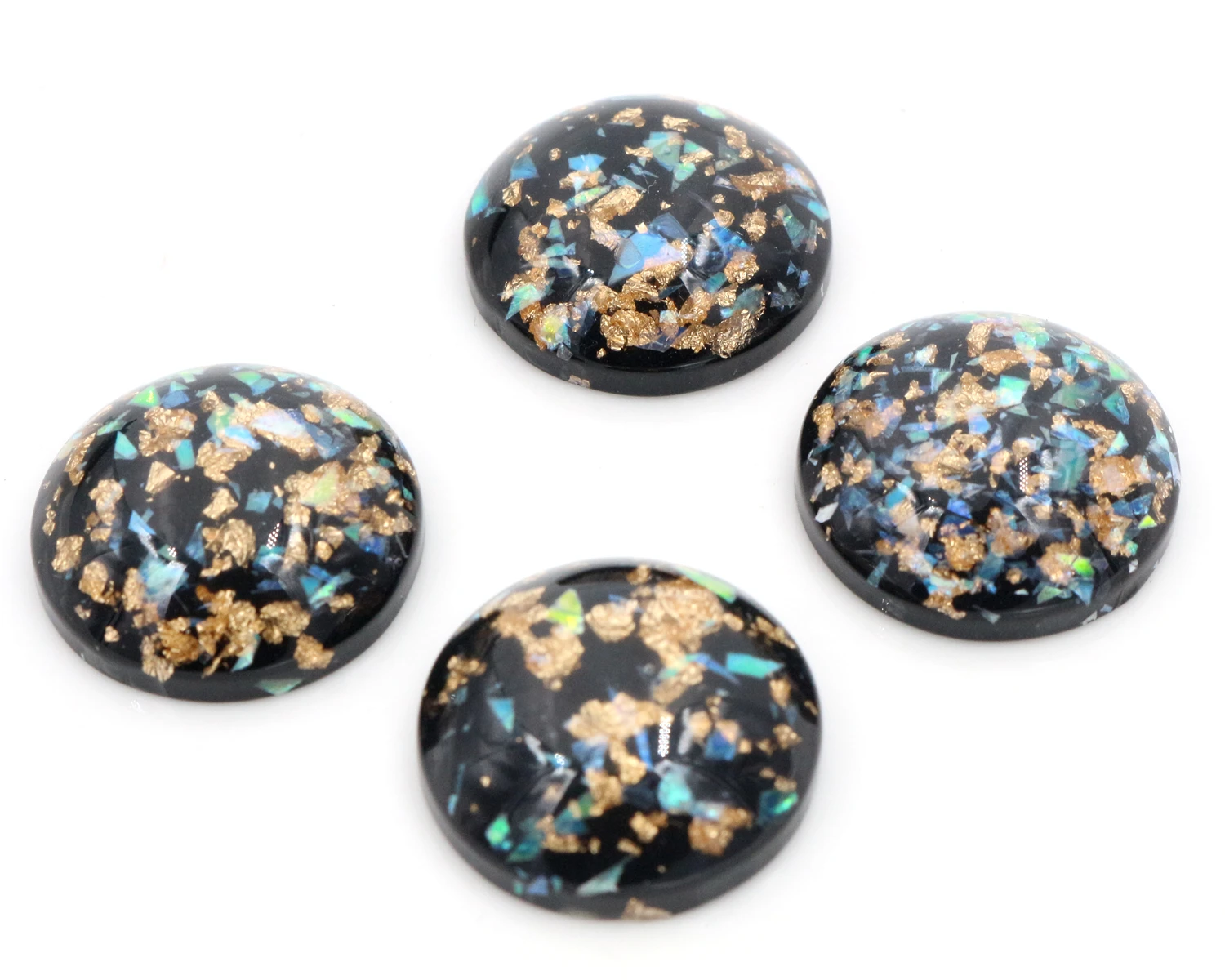 18mm Black with Gold Foil Round Resin Flatback Cabochons DIY Jewelry Set of 2