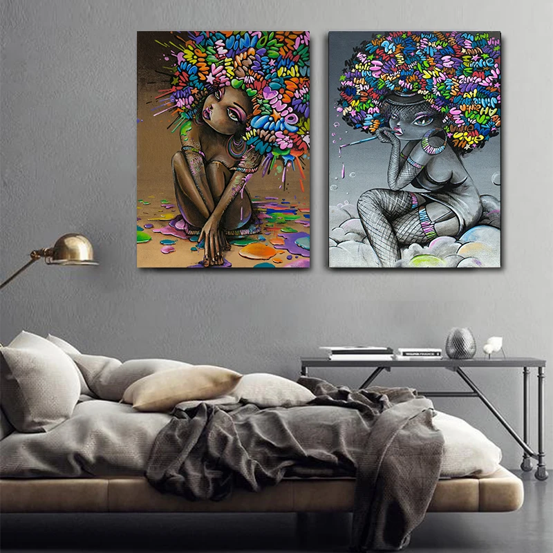 MUTU афро-Американский граффити искусство сексуальная девушка настенная живопись на холсте Печать и плакаты домашний Декор картина для гостиной без рамки