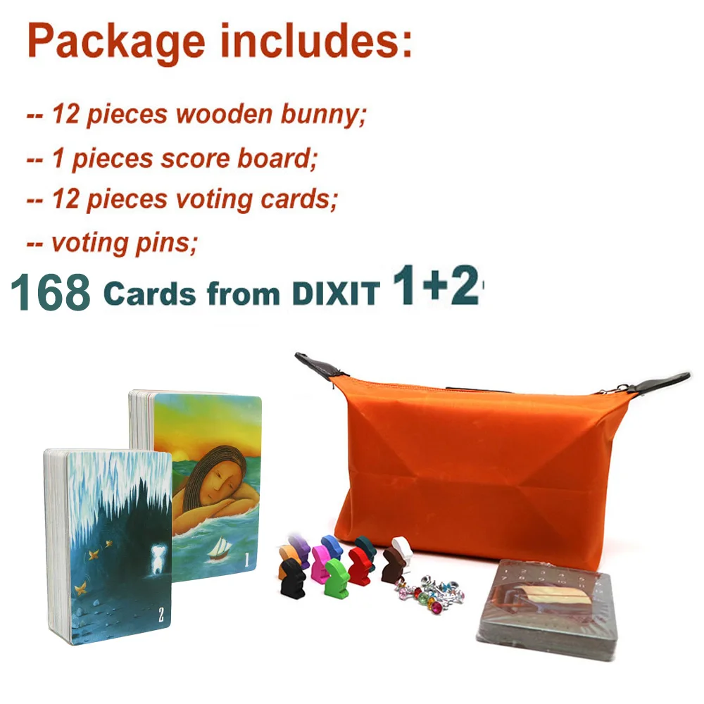 

2019 board game dixit 1+2 wooden bunny 168 cards kids education toys for family party fun cards game