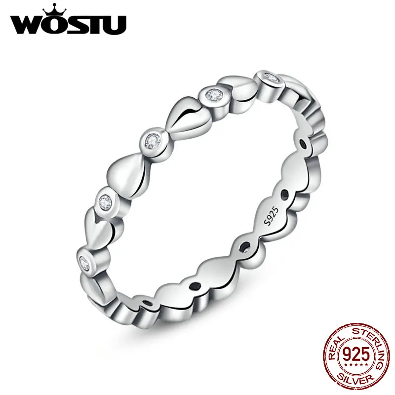 

WOSTU 100% Real 925 Sterling Silver Forever Heart Linked To Heart Stackable Wedding Rings For Women Dropshipping Jewelry CQR043
