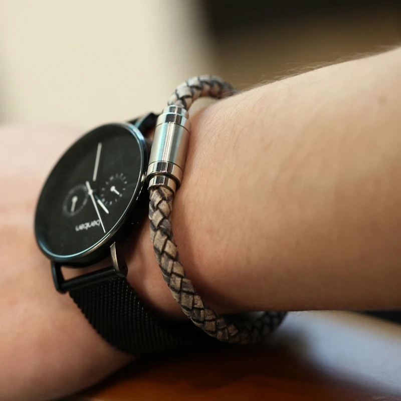 Mcllroy magnetic leather bangle men woven leather gentleman bracelet personalized mens braided bracelet gifts for men bileklik
