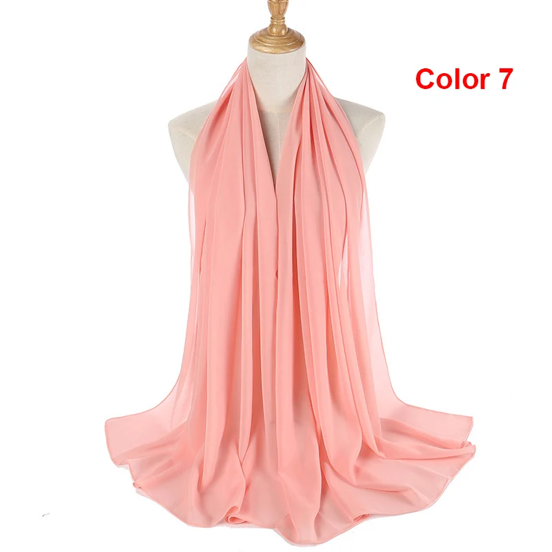 Мусульманский пузырьковый шифоновый хиджаб шарф платок высокое качество длинный шарф женские шали сплошной цвет шарфы женские фуляр Femme хиджаб - Цвет: Color 7