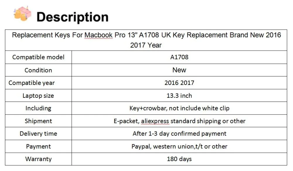 Замена ключей для Macbook Pro 1" A1708 Великобритания ключ Замена год