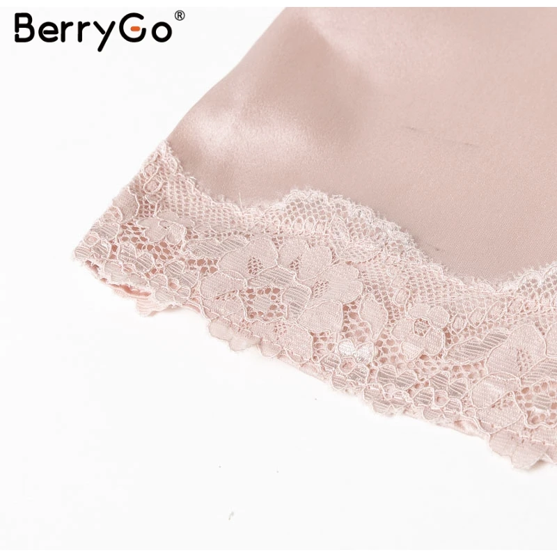 BerryGo Сексуальная кружевная белая атласная майка летняя кофта на тонких бретельках розовые топы на бретелях женские элегантные пуговицы уличная женская рубашка