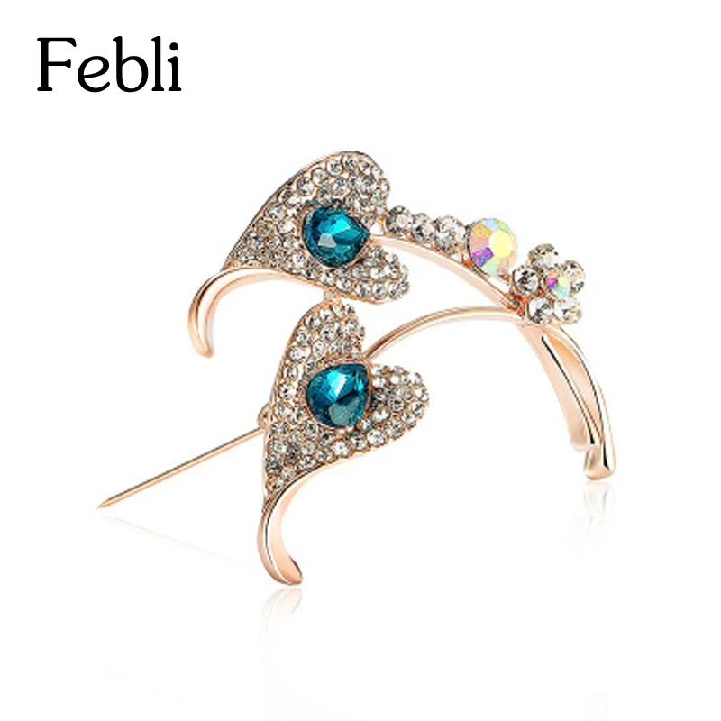 Febli Crystal Small Leaf Shape Brooch Blue Delicate And Elegant Suitable For A Gift Sweater Coat Stylish Atmospheric | Украшения и