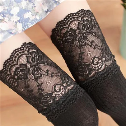 W040 Black VIIANLES/хлопковые чулки для девочек; пикантные кружевные чулки; модные длинные женские трикотажные чулки трикотаж - Цвет: W040 Black