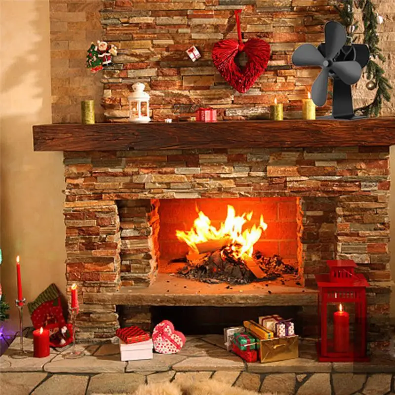 

4 Blades 203CFM Wood Heater Eco Fan Stove Fire Heat Powered Circulating Fireplace Fan Home Livingroom Winter Warm Accessories