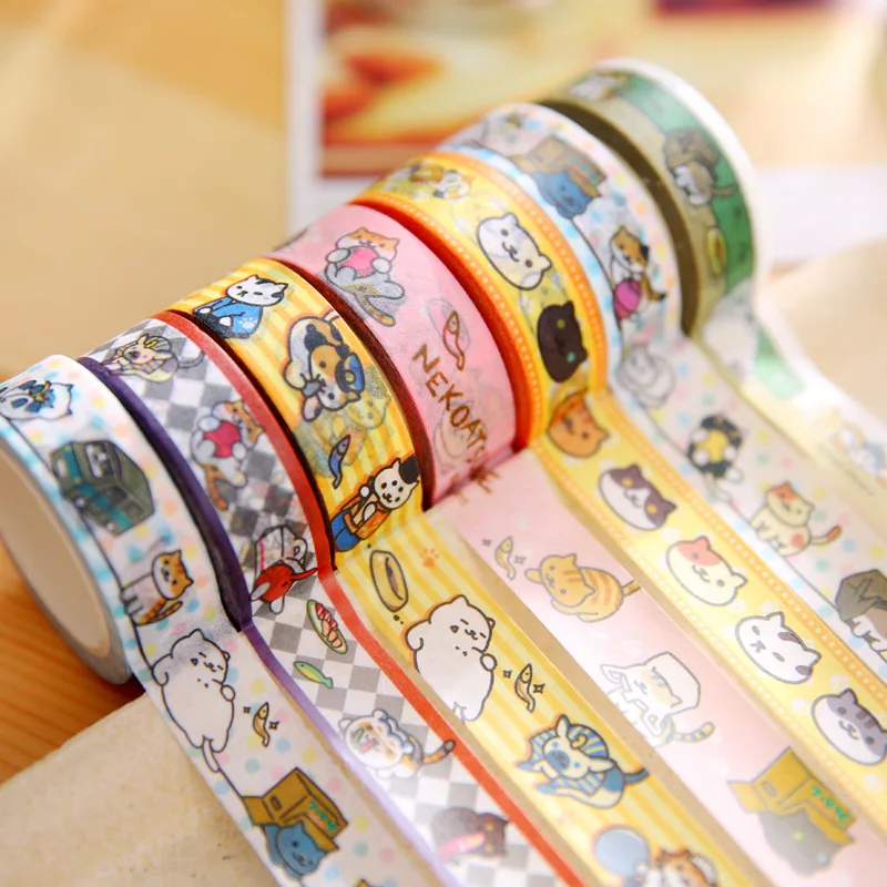 

1 Pcs DIY Japanese Paper Washi Masking Tapes Neko Cats Decorative Adhesive Tapes Stickers 15mm*10m Cute Stationery