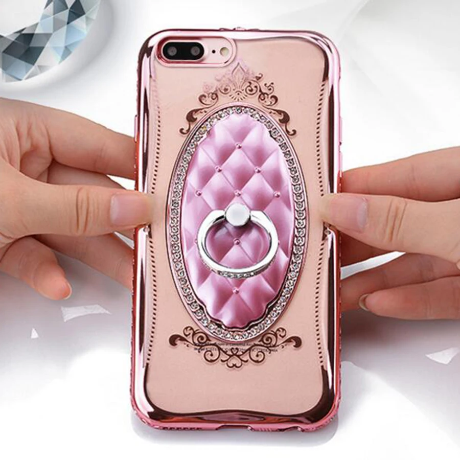 

For iPhone 7 Plus 7plus 6 6S Plus Para Chic Flower Flora Ring Bling Diamond Rhinestone Soft TPU Case For Capinha iPhone 7 Case