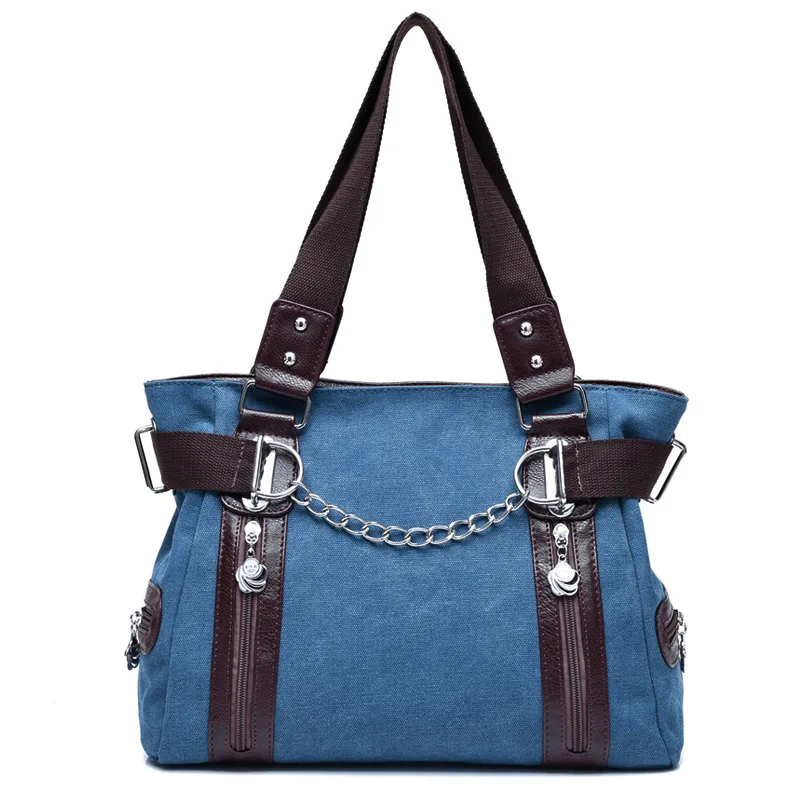 

Large Canvas Leather Bag Women Handbags Ladies Chain Decro Bags For Women Shoulder Bags Female Big Tote Mommy Baby Sac A Main