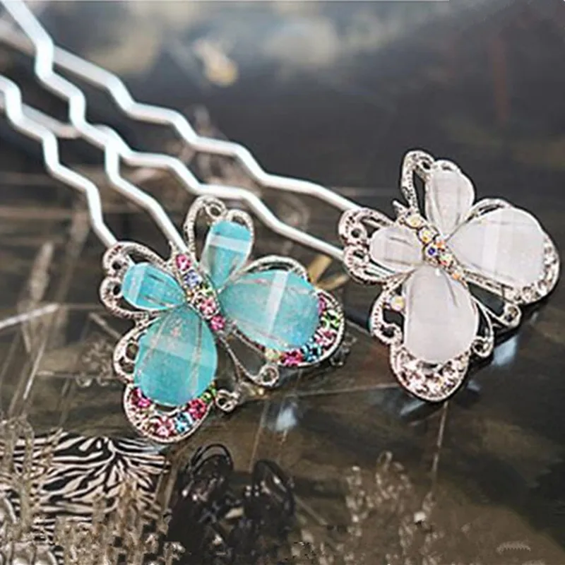 Korean Fashion New Crystal Colorful Butterfly Hair Accessories