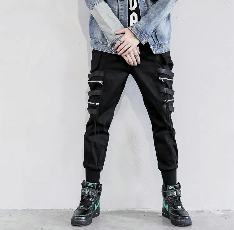 Мужские черные брюки для бега в стиле хип-хоп с карманами на молнии, уличная одежда, мужские штаны-шаровары, повседневные узкие брюки длиной до щиколотки, мужские S-3XL